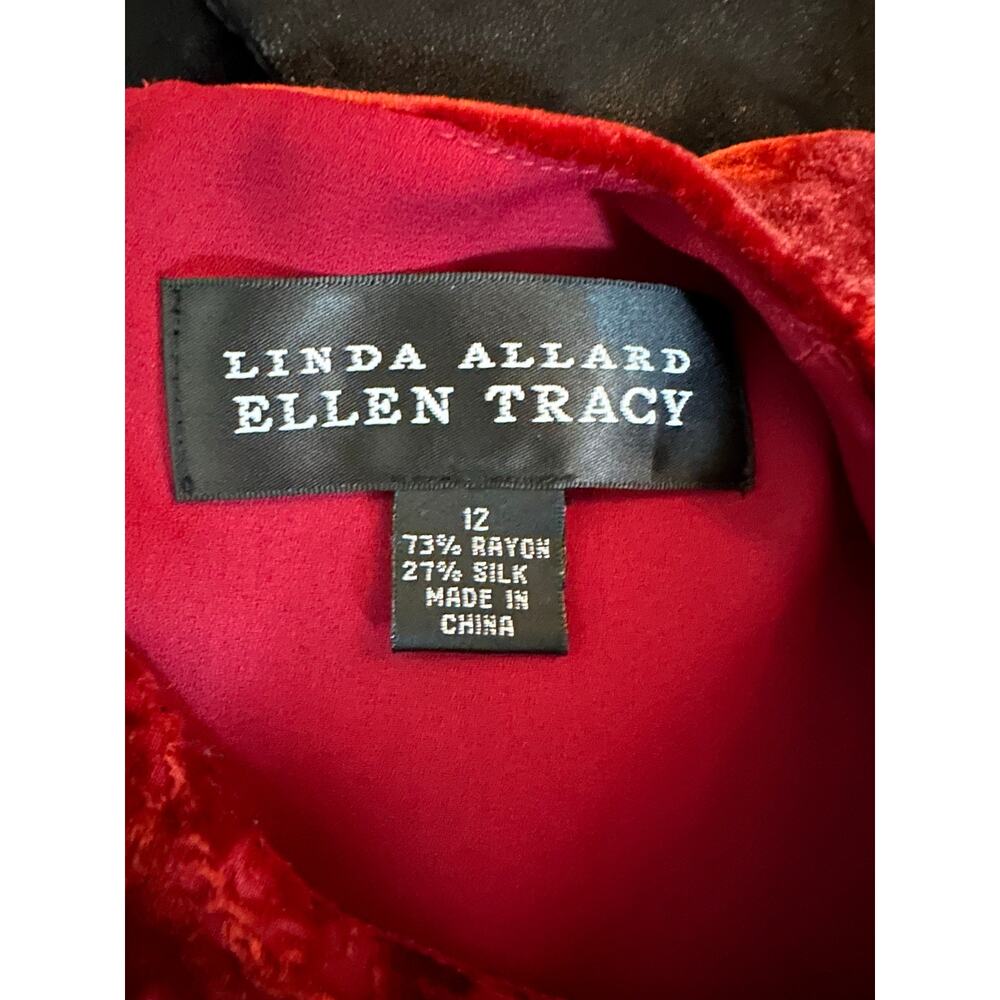 *SOLD* Linda Allard Ellen Tracy Red Silk Burnout Velvet Cocktail Dress Size 12 - Picture 9 of 9
